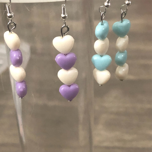 Handmade Heart Dangle Beaded Earrings - Set of 3 - Picture 4 of 6